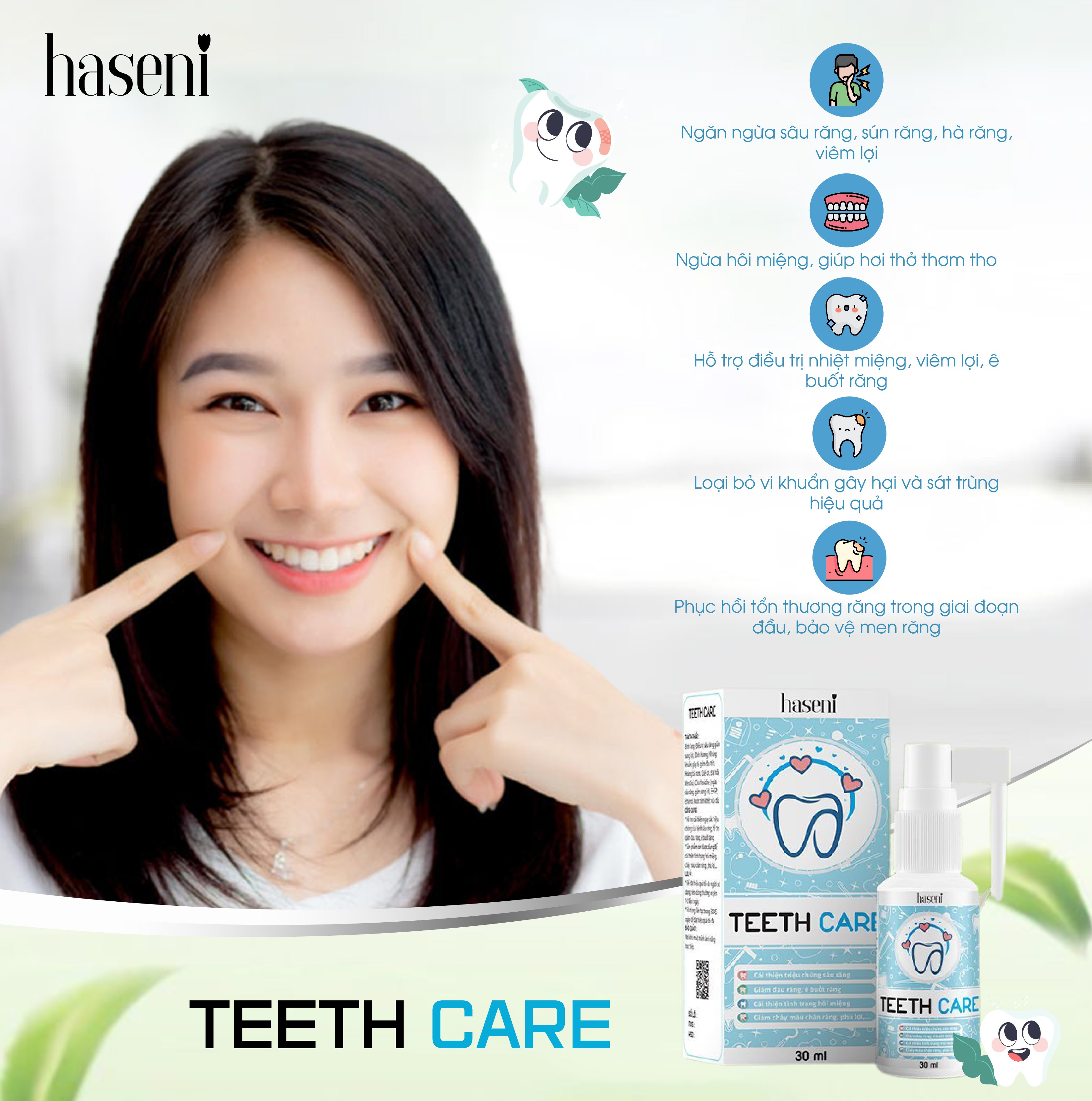 Xịt Chống Sâu Răng Cho Bé, Xịt Thơm Miệng Cho Bé Teeth Care Haseni 30ml