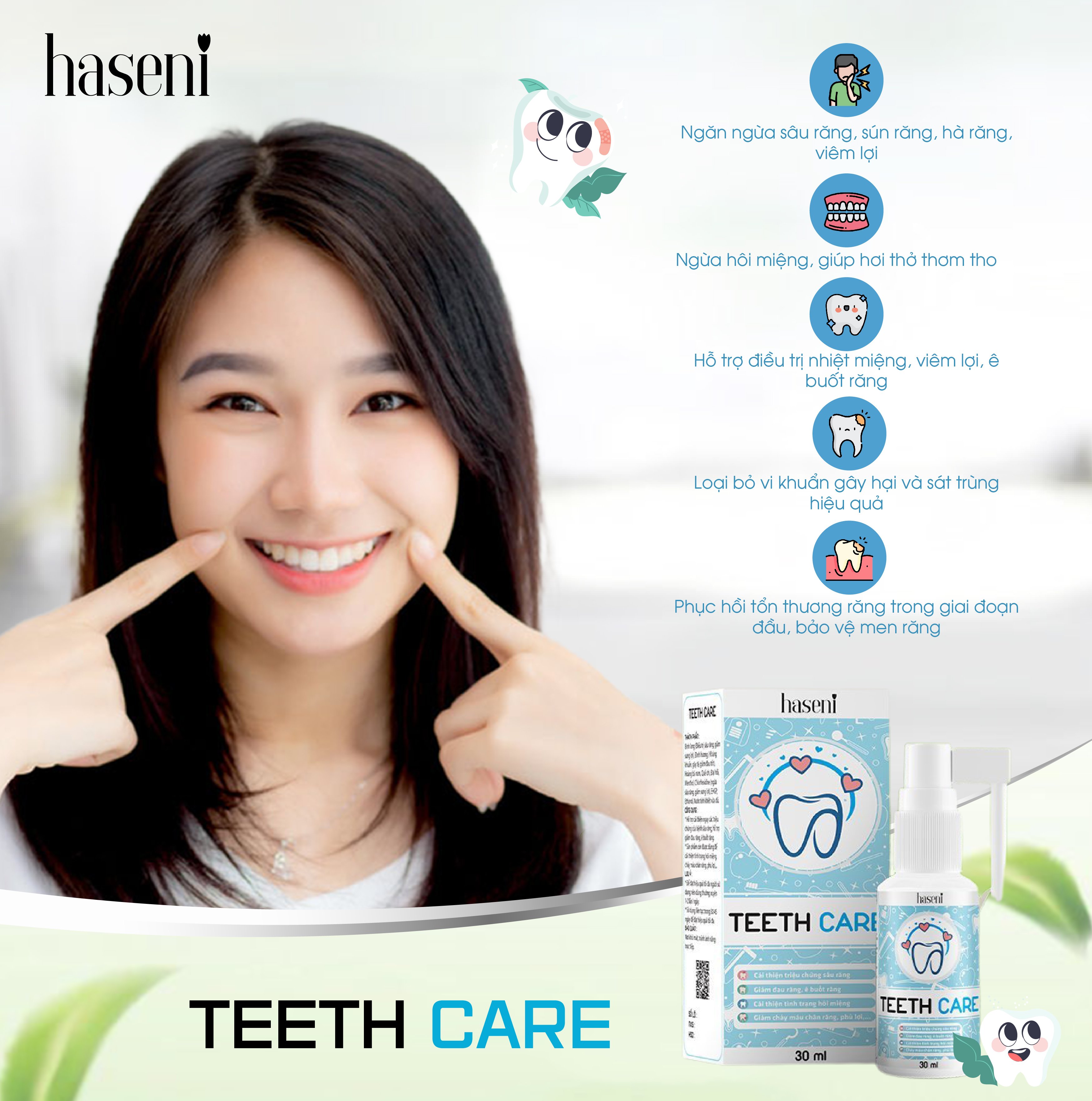 Xịt răng miệng Teeth Care haseni 30ml