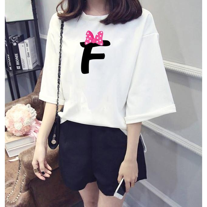Áo thun nữ tay lỡ form rộng chữ F đeo nơ vải dày mịn TEEWOC6