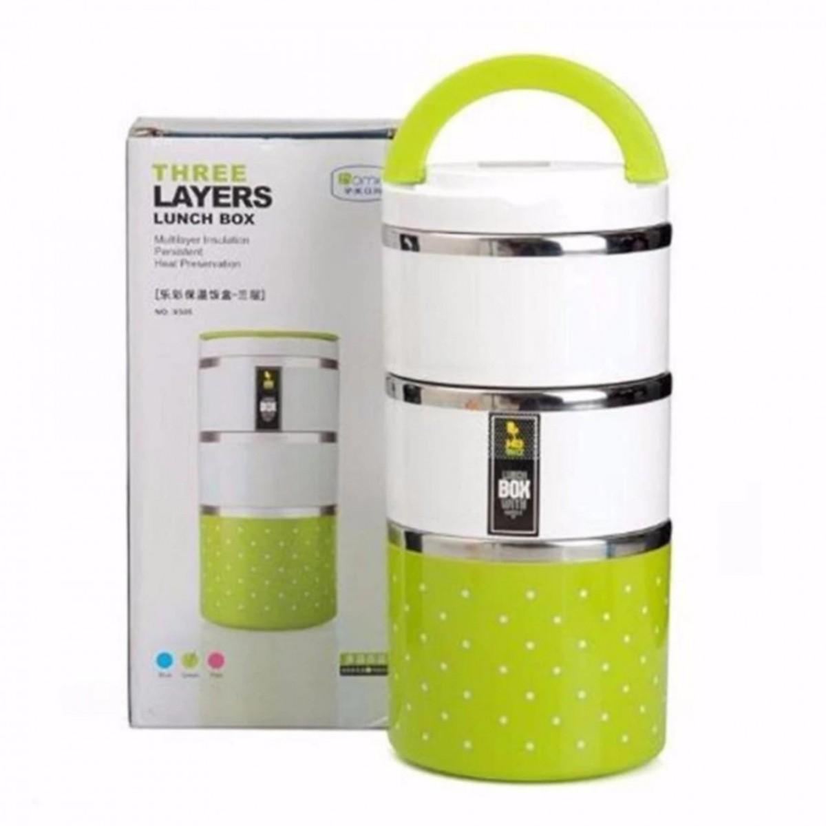Hộp Cơm Giữ Nhiệt 3 Tầng Chấm Bi Ruột Inox Giao Ngẫu Nhiên Màu - Loại Tốt