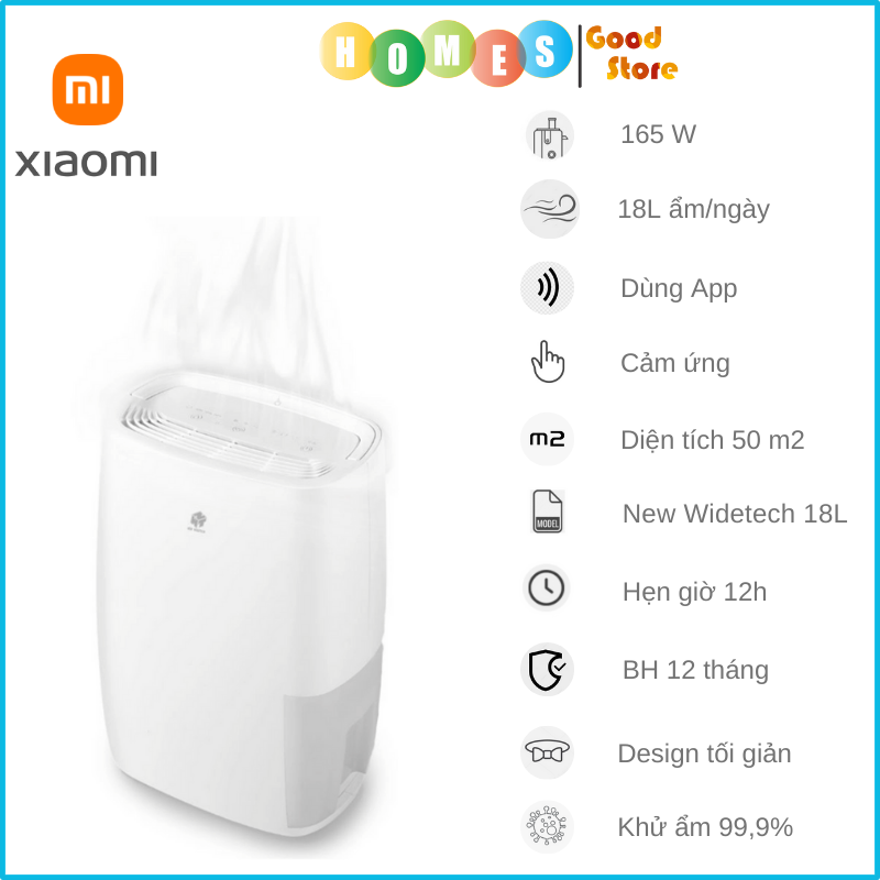 Máy Hút Ẩm Không Khí XIAOMI NEW WIDETECH 18L, Cảm Ứng Hiển Thị Thông Số, Kết Nối App, Phù Hợp Không Gian 50 m2, Công Suất 240W - Hàng Chính Hãng