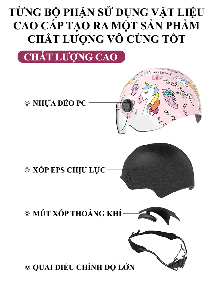 Nón bảo hiểm trẻ em TS21 có kính siêu nhẹ bảo vệ cột sống cổ cho trẻ và chống sốc cực tốt