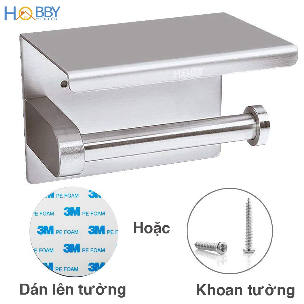 Kệ đựng cuộn giấy vệ sinh toilet có mái che nước dán tường phòng tắm Hobby Home Decor G3 kèm keo dán và đinh ốc