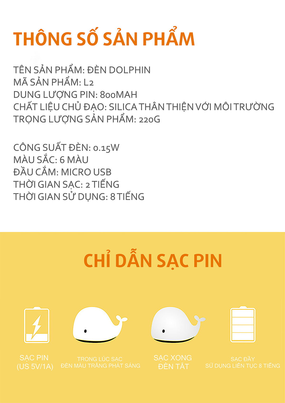 Đèn ngủ silicone led cảm ứng đổi màu hình Cá Heo Dolphin cực xinh Venado