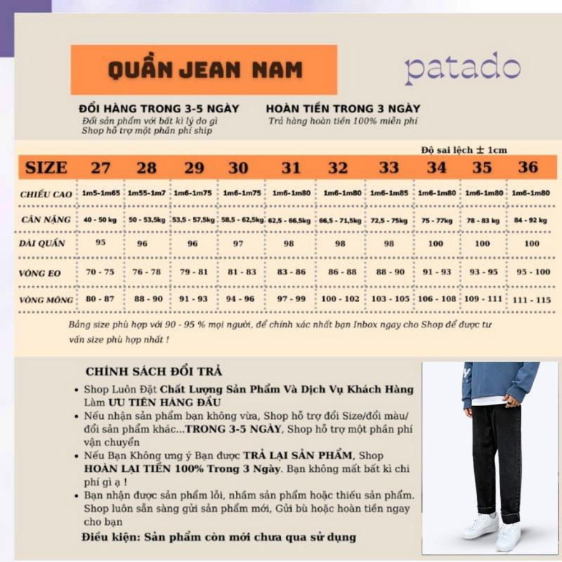 Quần jean nam baggy rách gấu ống rộng chất bò cao cấp Patado