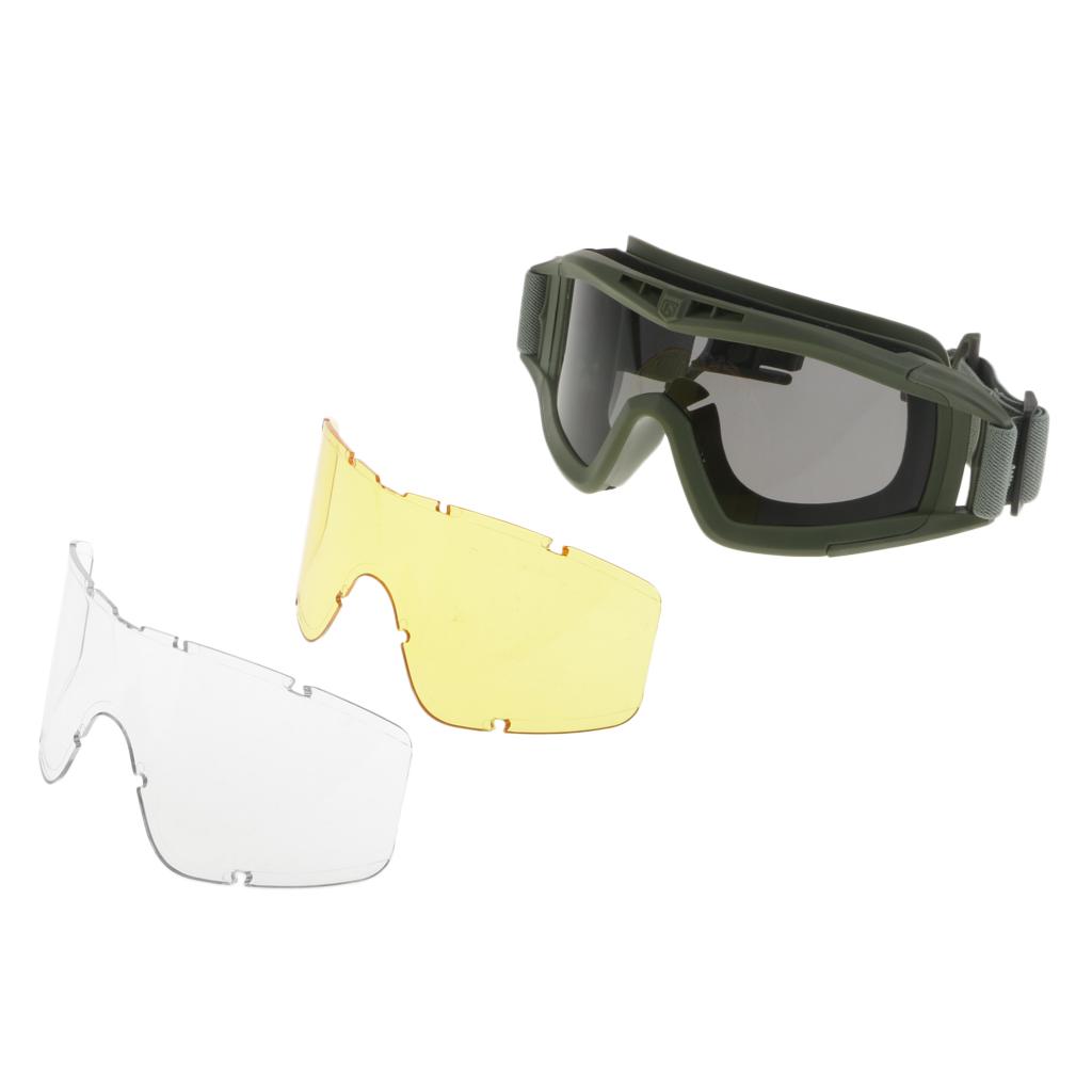 FAST Tactical Goggle Glasses for Helmet with 3 Lens Shooting Hunting Black