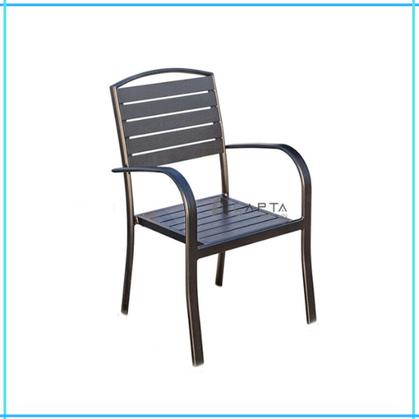 Ghế ngoài trời xếp chồng Ghế ngồi ban công lưng gỗ nhựa Polywood khung nhôm có tay tựa CC2028-A - Outdoor dining chair