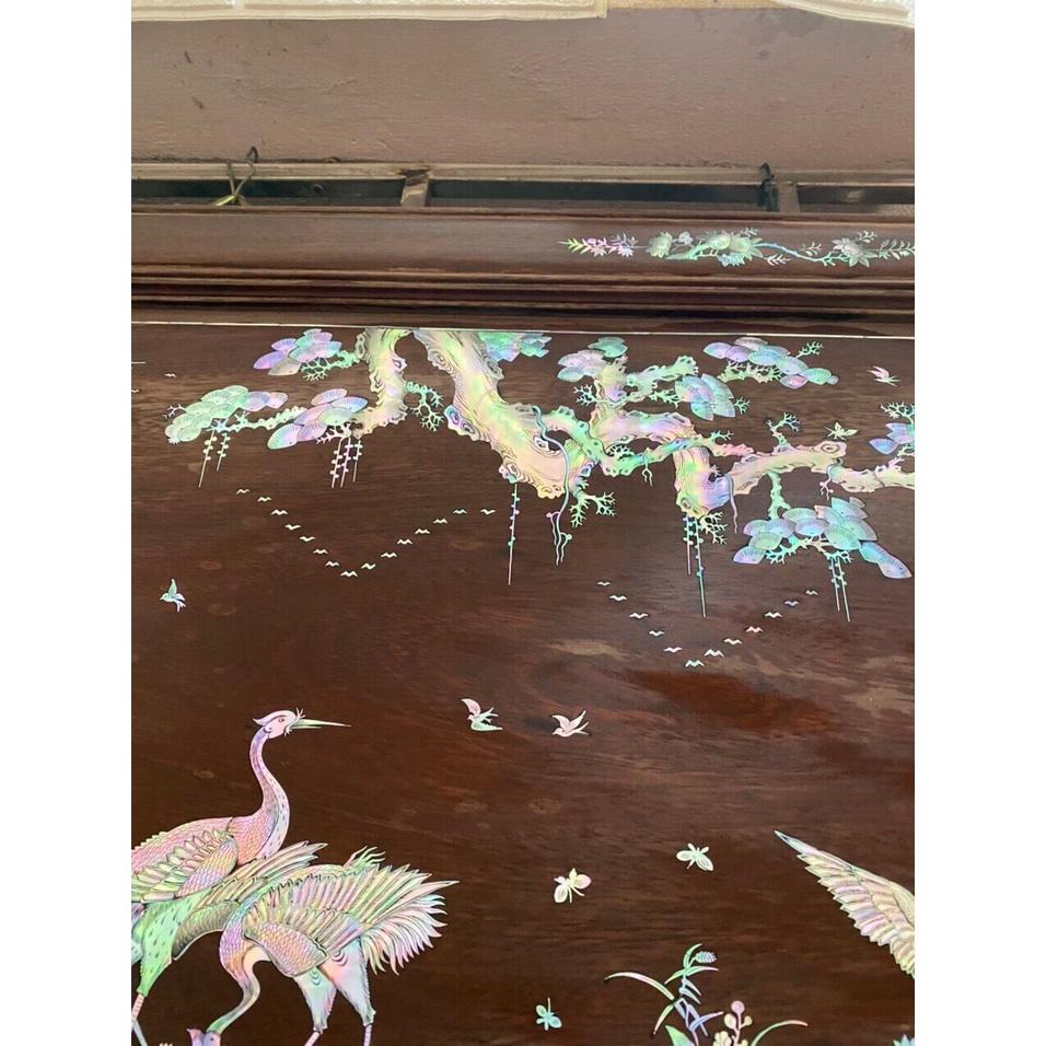 Tranh treo tường gỗ gụ tích tùng hạc tùng hạc khảm ốc đỏ singgapore kt 60×120×4cm