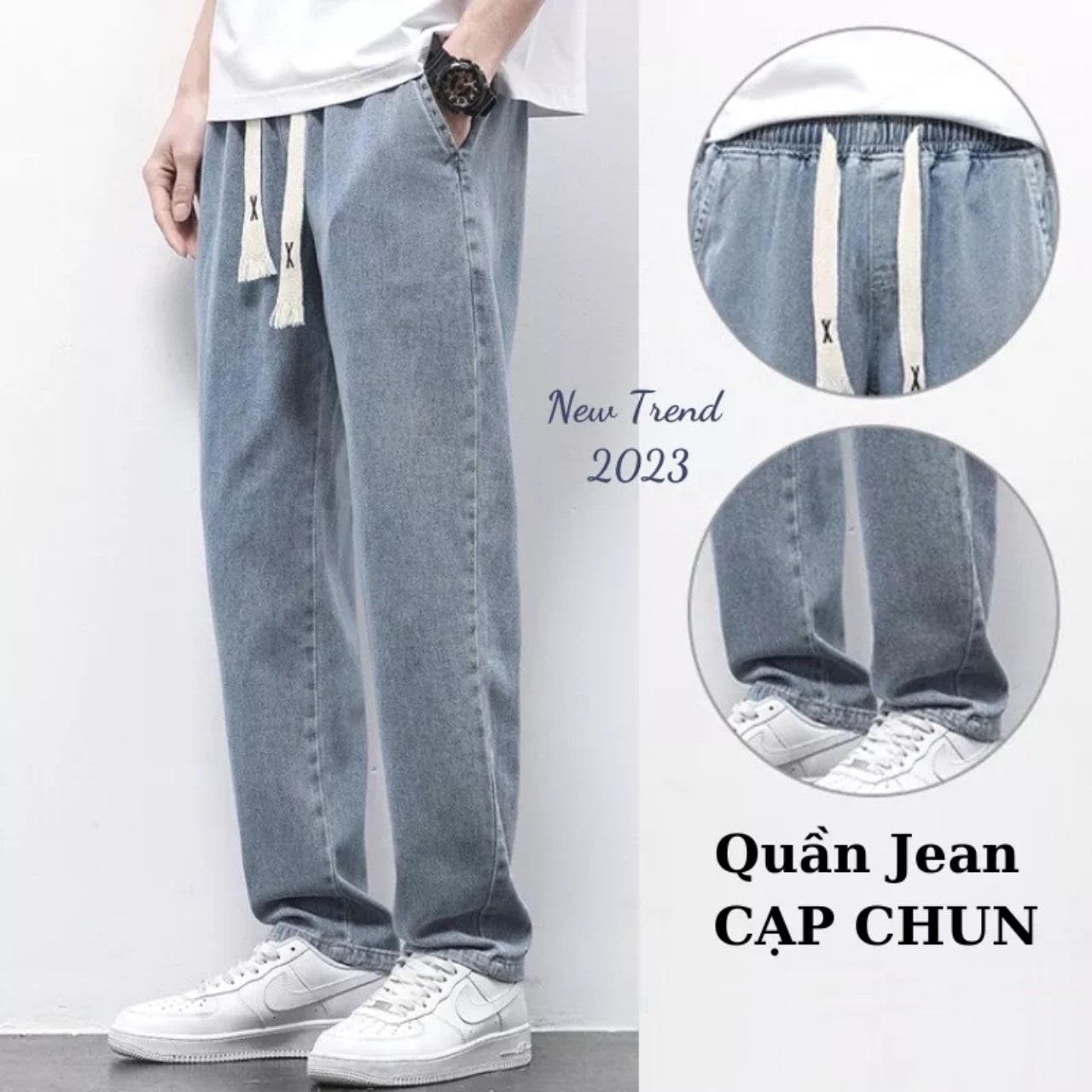 Quần jean nam baggy CẠP CHUN BẢN TO ống rộng ,Quần Bò Nam chun CẠP CAO phom Suông Chỉnh Eo Chất Bò cao cấp