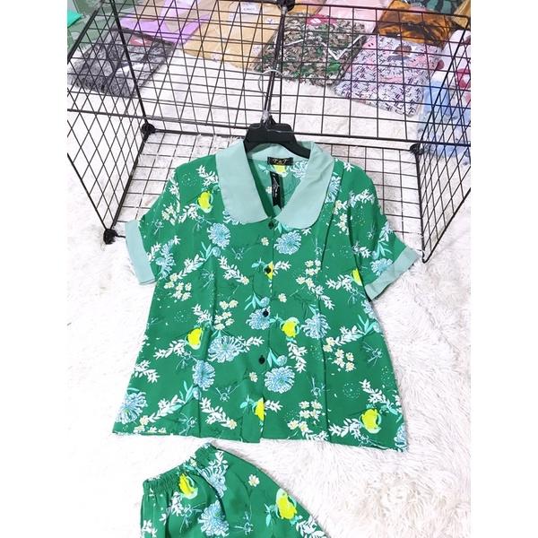 Bộ Pijama Lụa mềm mịn Cổ Sen Tay Ngắn xinh xắn
