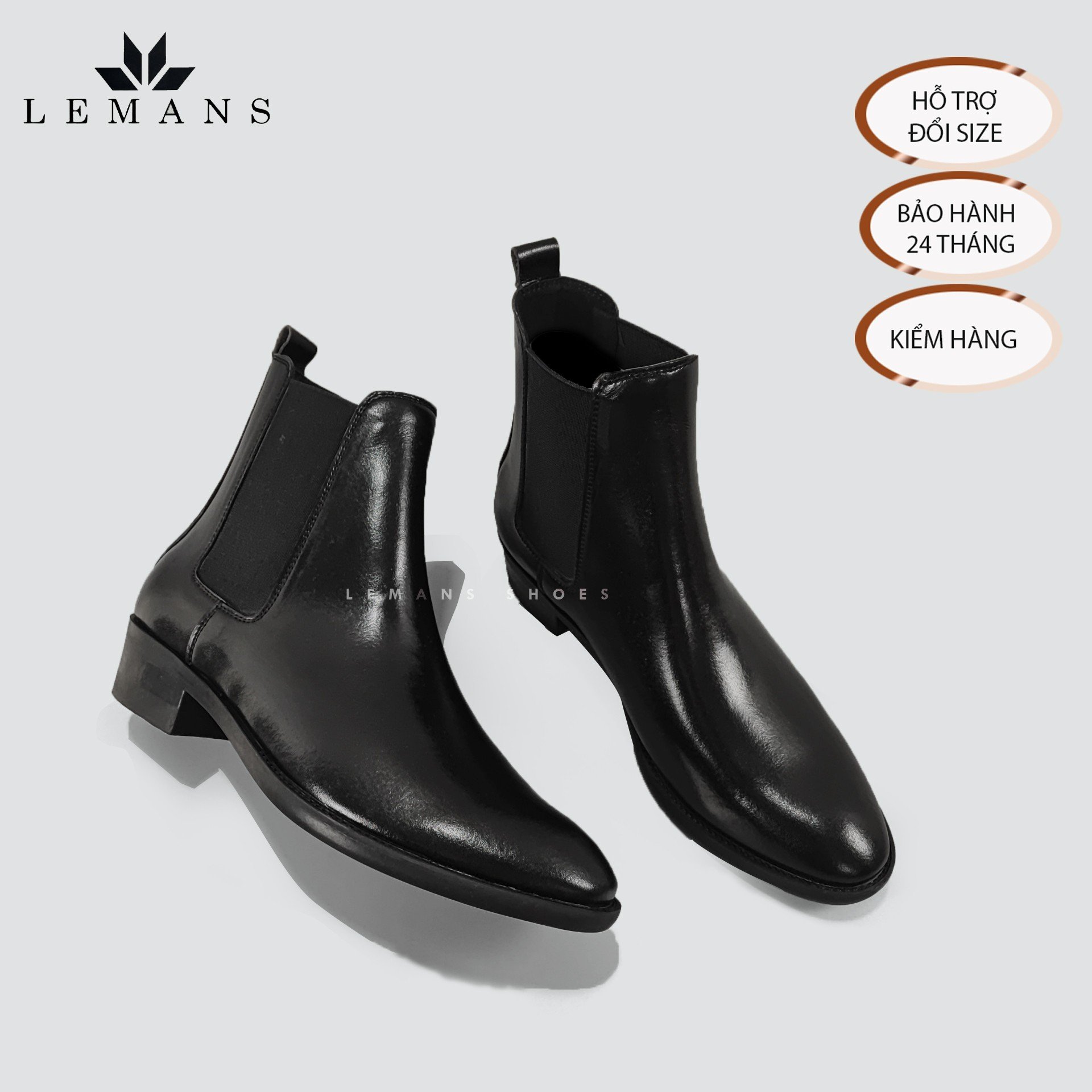 [TẶNG XI] Giày da bò nappa Chelsea boots LEMANS CB01, mũi nhọn, Gót cao đế cao 5cm độc quyền, Bảo Hành 24 tháng