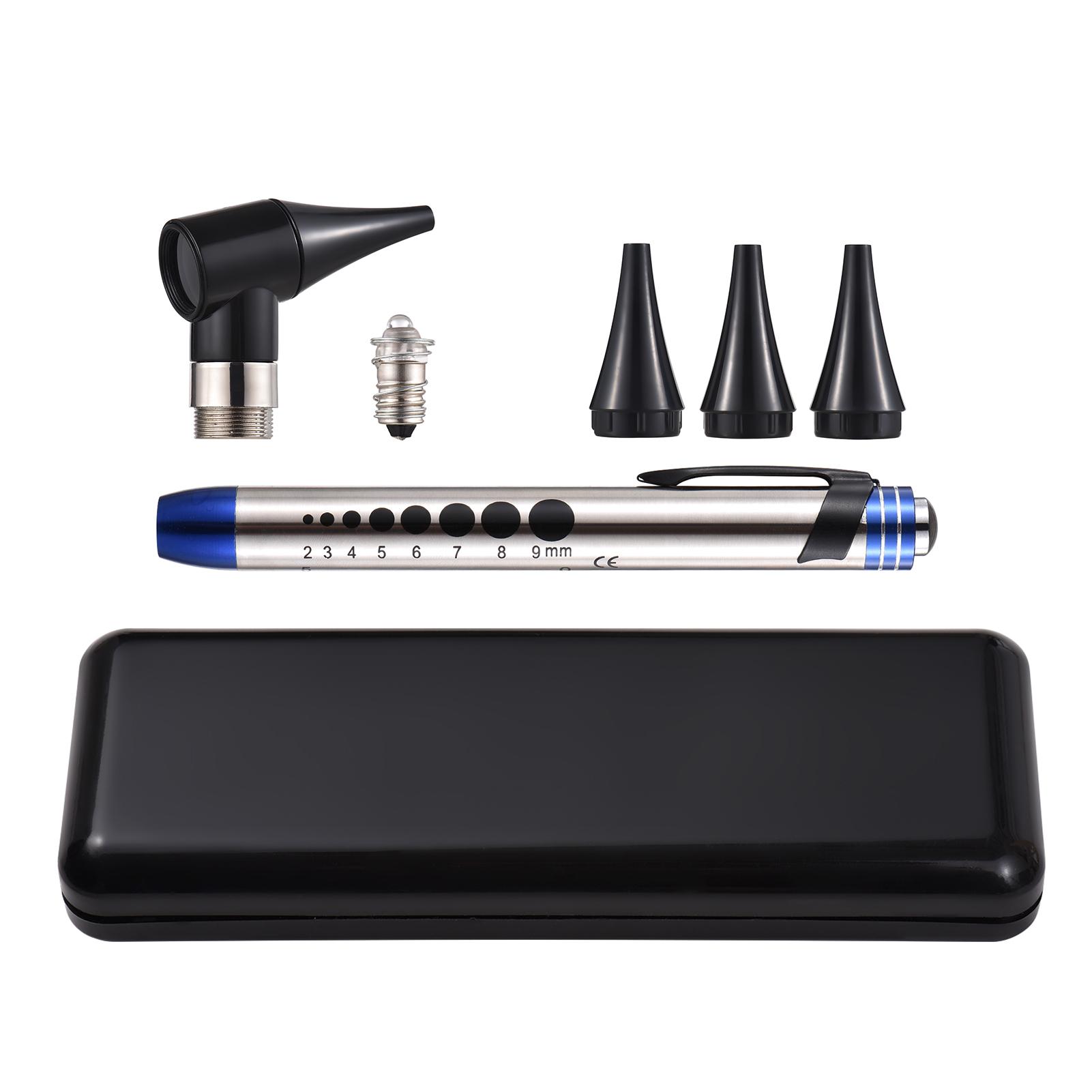 2 in 1 Otoscope and Eyes Diagnostic Tool Kit with LED Light 4mm Replaceable Ear Tips Portable Stainless Steel Handheld Optical Otoscope Ears Diagnostic Supplies