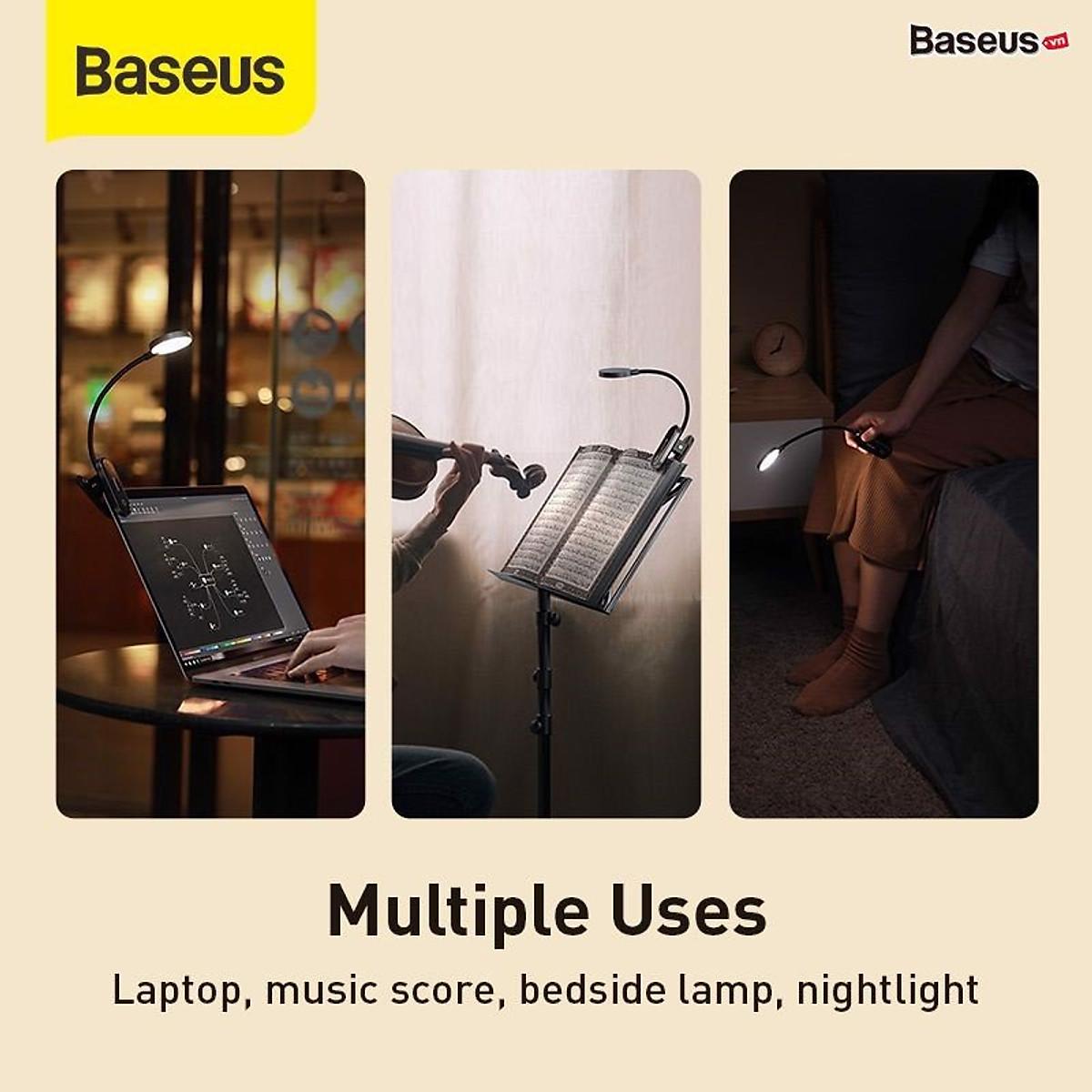 Đèn đọc sách mini, pin sạc tiện dụng Baseus Comfort Reading Mini Clip Lamp ( Dịu mắt, chân kẹp, 3 mức sáng, 350mAh, 24h sử dụng)hàng nhập khẩu