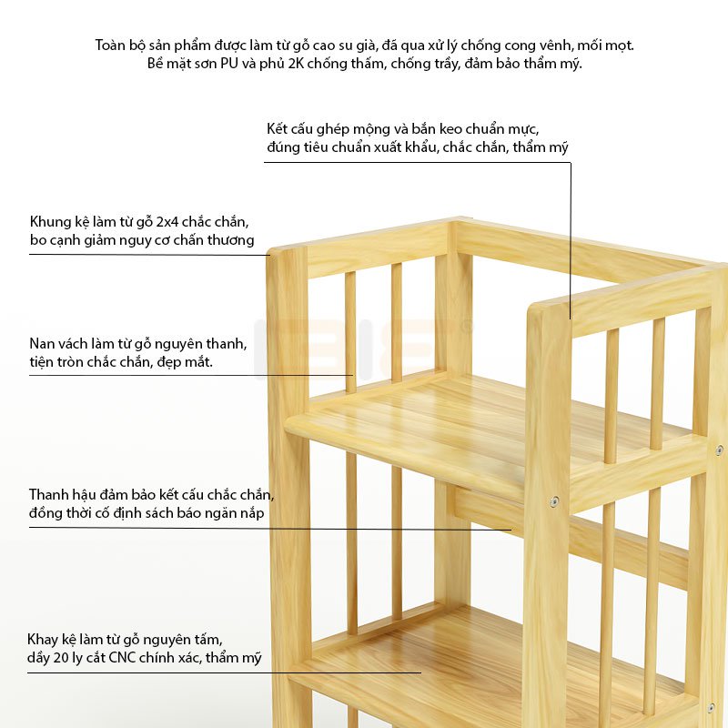 Kệ Sách Đứng 5 Tầng Phương Lâm - Màu Tự Nhiên