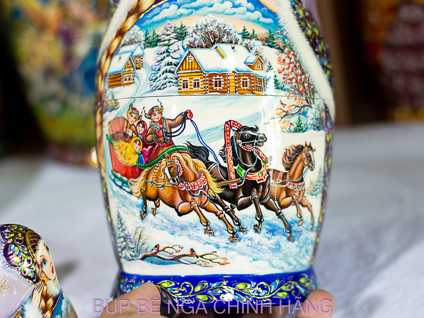 BỘ BÚP BÊ NGA MATRYOSHKA CAO CẤP 10 LỚP 26CM HOA VĂN "LỄ HỘI DÂN GIAN MÙA ĐÔNG" CỰC ĐẸP VÀ SANG TRỌNG