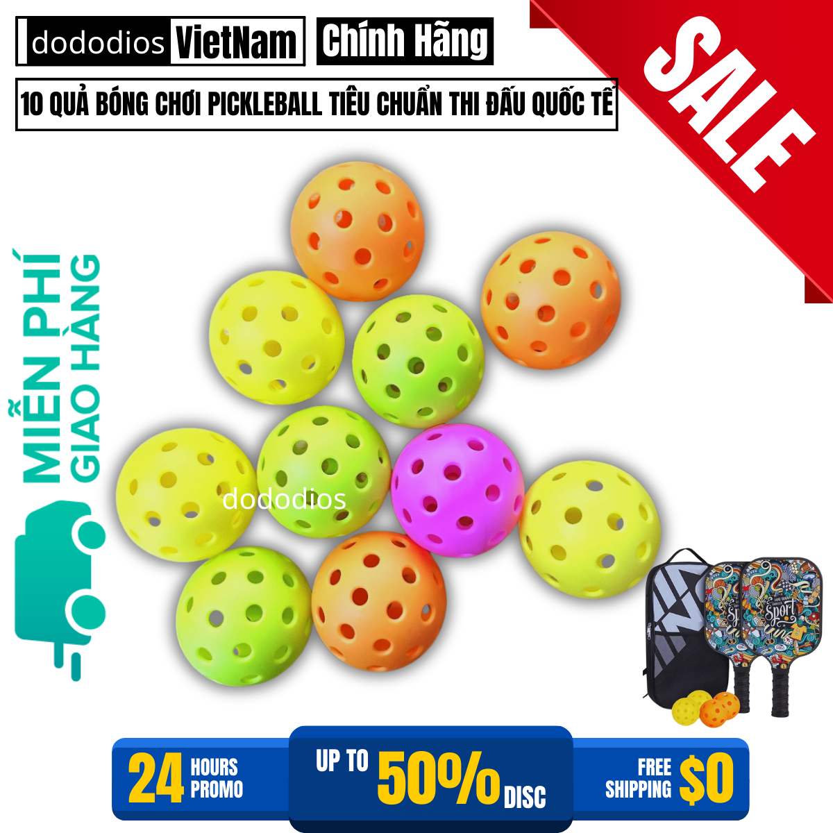 Bóng Pickleball 40 Lỗ phù hợp chơi ngoài trời, tập luyện màu sắc bắt mắt, độ nảy tiêu chuẩn, Banh Pickleball