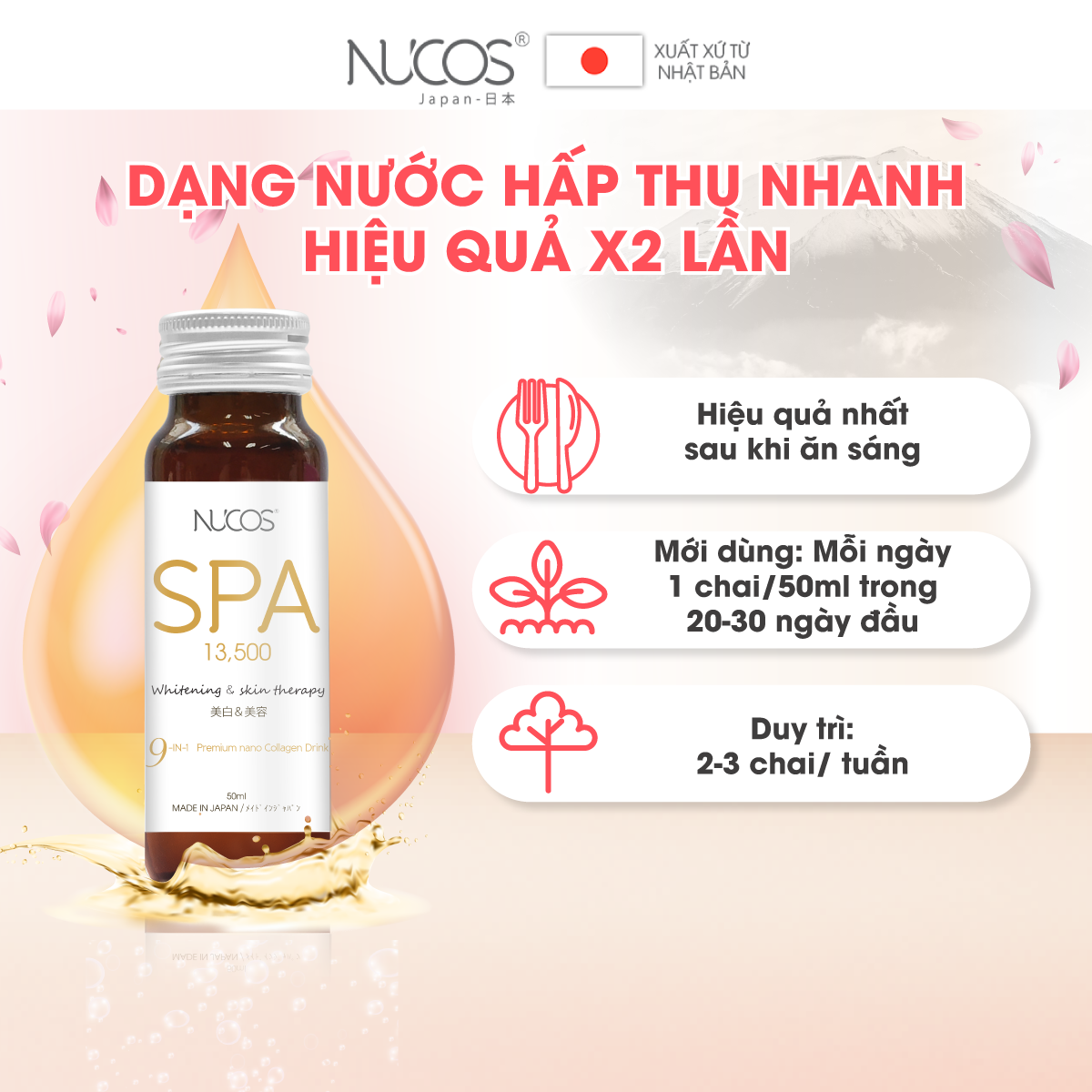  Combo 3 Hộp Collagen nước xóa nhăn ngăn lão hóa da Nucos Spa 13500 3 Hộp x 10 Chai x 50ml