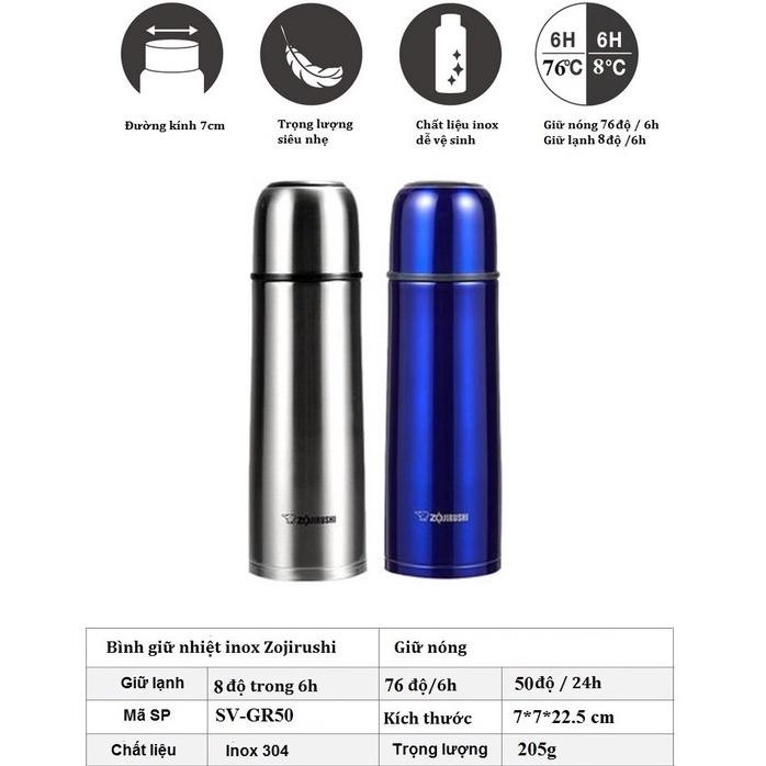 Bình giữ nhiệt nóng lạnh Zojirushi 0.5L SV-GR50, sản xuất Thái Lan, bảo hành giữ nhiệt 1 năm