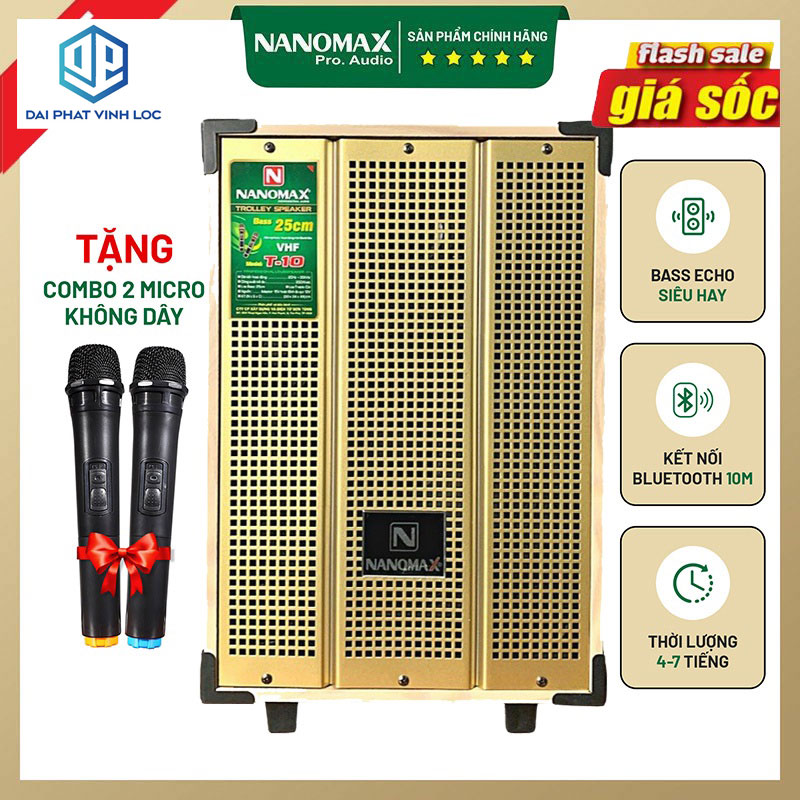 Loa Kéo Karaoke Mini Nanomax SK-T10 2.5 Tấc Đọc Được USB Thẻ Nhớ Công Suất 200W/Max Tay Kéo Vân Gỗ Tặng Kèm 2 Mic| Loa Kéo Giá Rẻ | Loa Kéo Công Suất Lớn