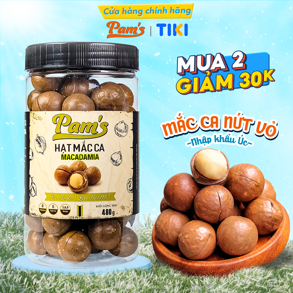 Hạt Macca Úc Nứt Vỏ Pams Tặng Kèm Khui Hạt Macca Hữu Cơ Nhập Khẩu Úc, Hạt A Size 25 - 28 - 480G