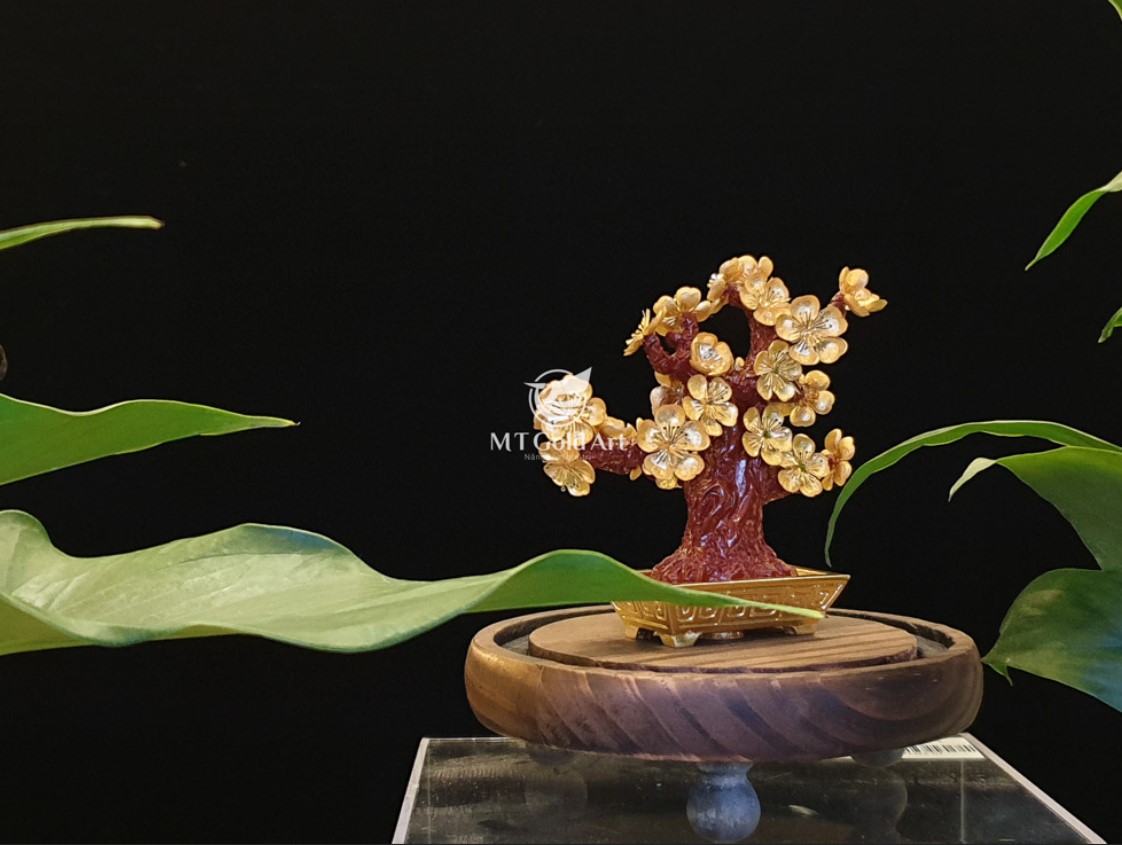 Chậu hoa mai ngũ phúc dát vàng MT Gold Art- Hàng chính hãng, trang trí nhà cửa, phòng làm việc, quà tặng sếp, đối tác, khách hàng, tân gia, khai trương