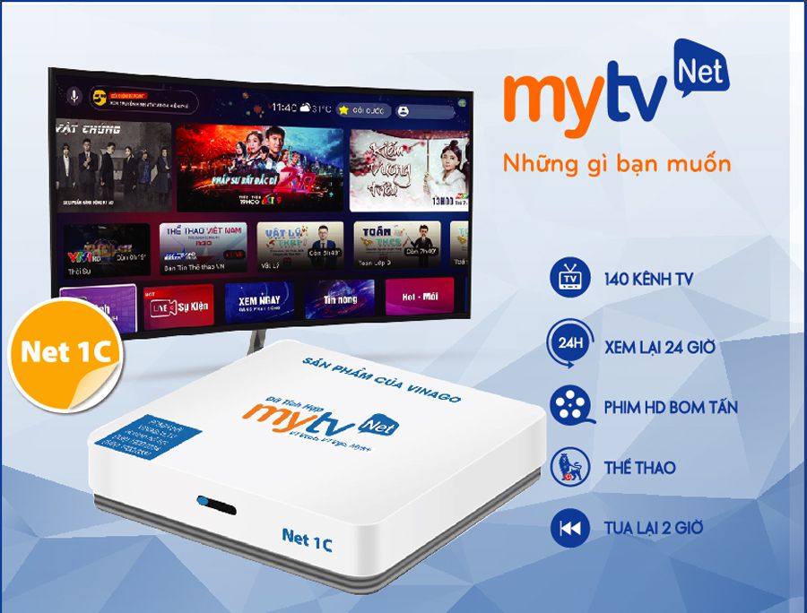 Android Box MyTV Net 1C  - 2GB RAM, 16GB ROM, Android 9.0 - HÀNG CHÍNH HÃNG 2021