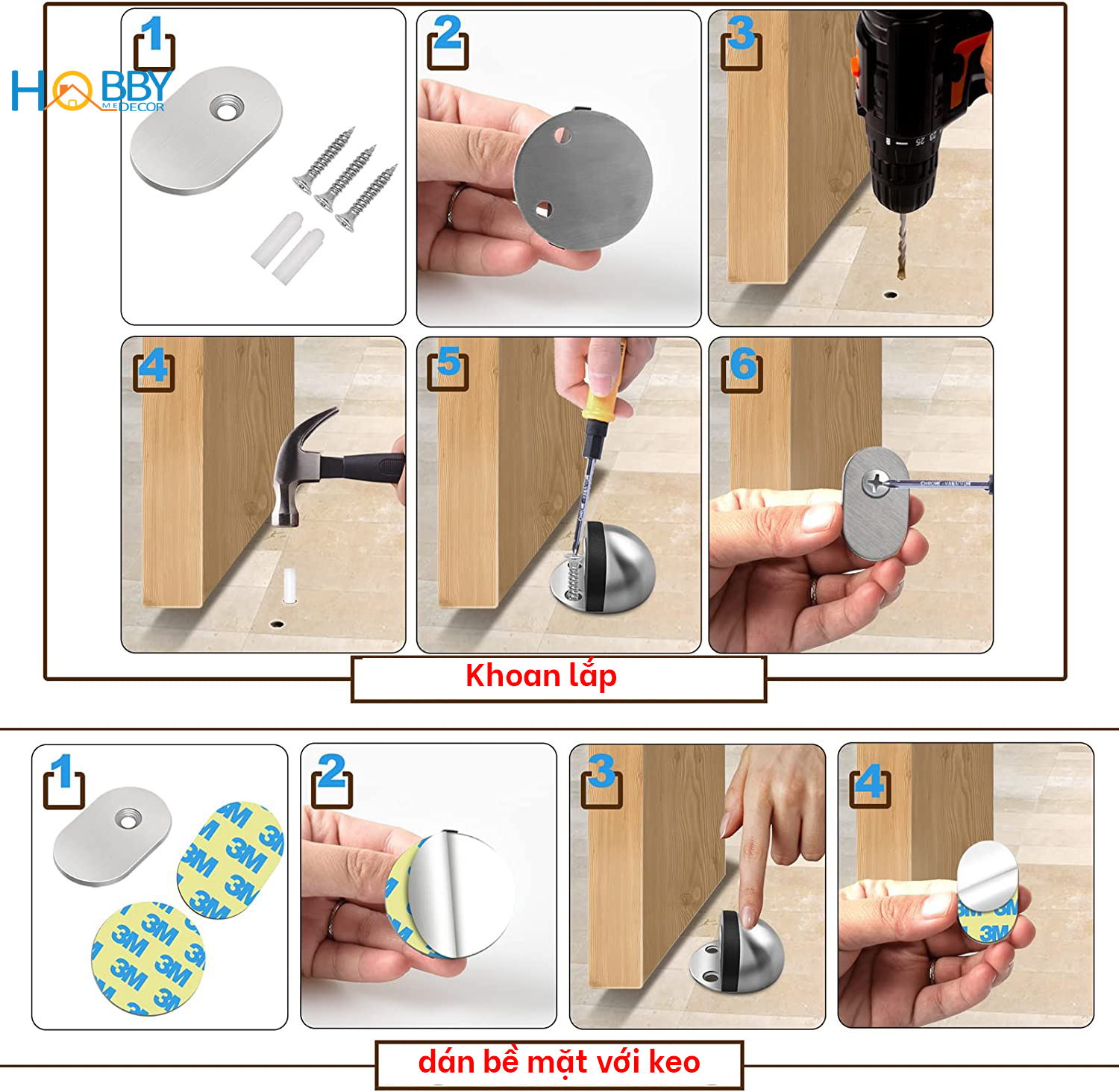 Chốt giữ cửa có nam châm dán nền Hobby Home Decor CC7 có keo dán đinh ốc