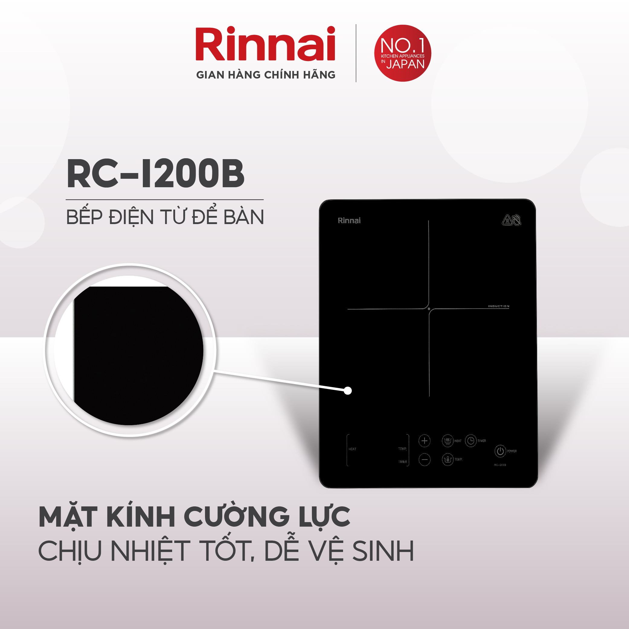 Bếp từ đơn Rinnai RC-I200B điều khiển cảm ứng 2000W - Hàng chính hãng.