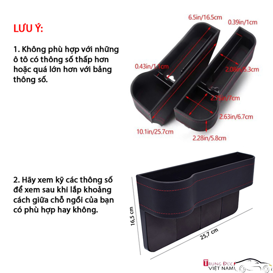 Bộ Khay Để Đồ Bọc Da Cao Cấp Ghế Lái + Ghế Phụ Nhét Khe Ghế Ô Tô - Hàng Chính Hãng TDVN