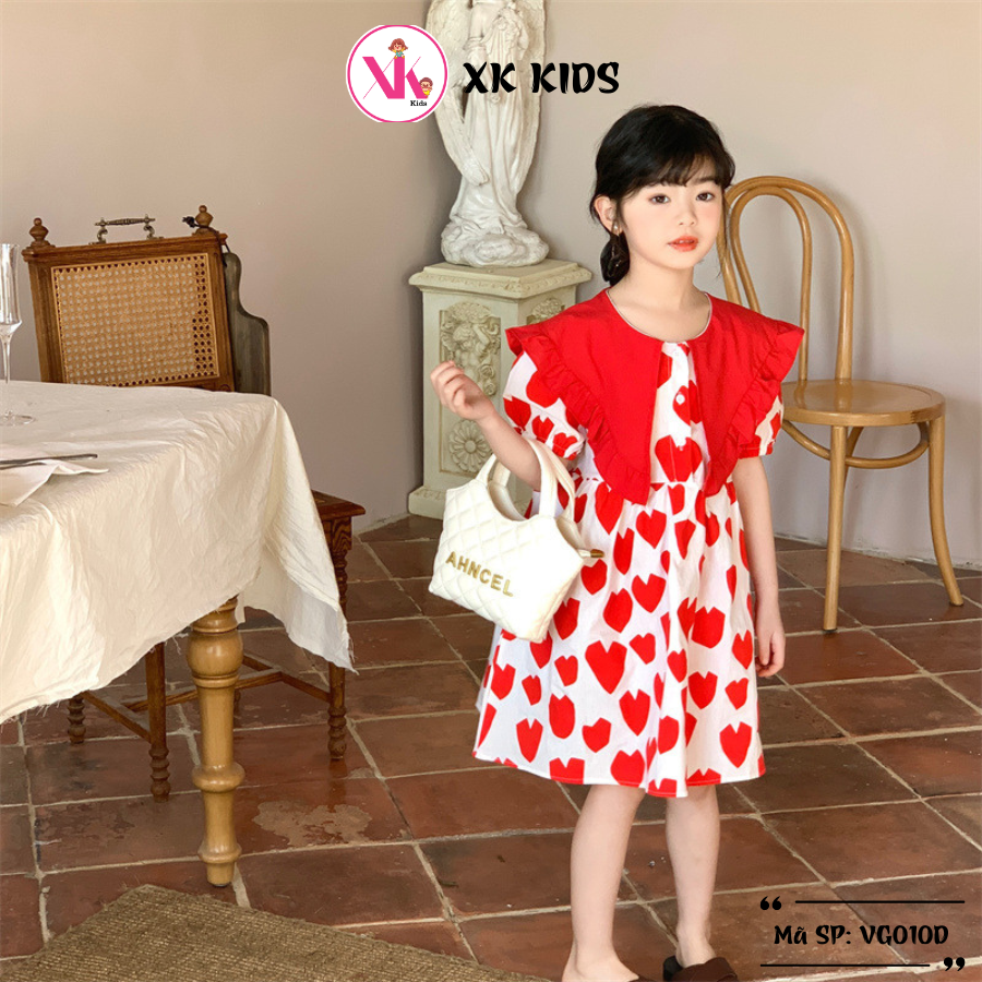 Váy thô bé gái hoạ tiết kute chất thô màu đỏ MIXI KIDS VG010D