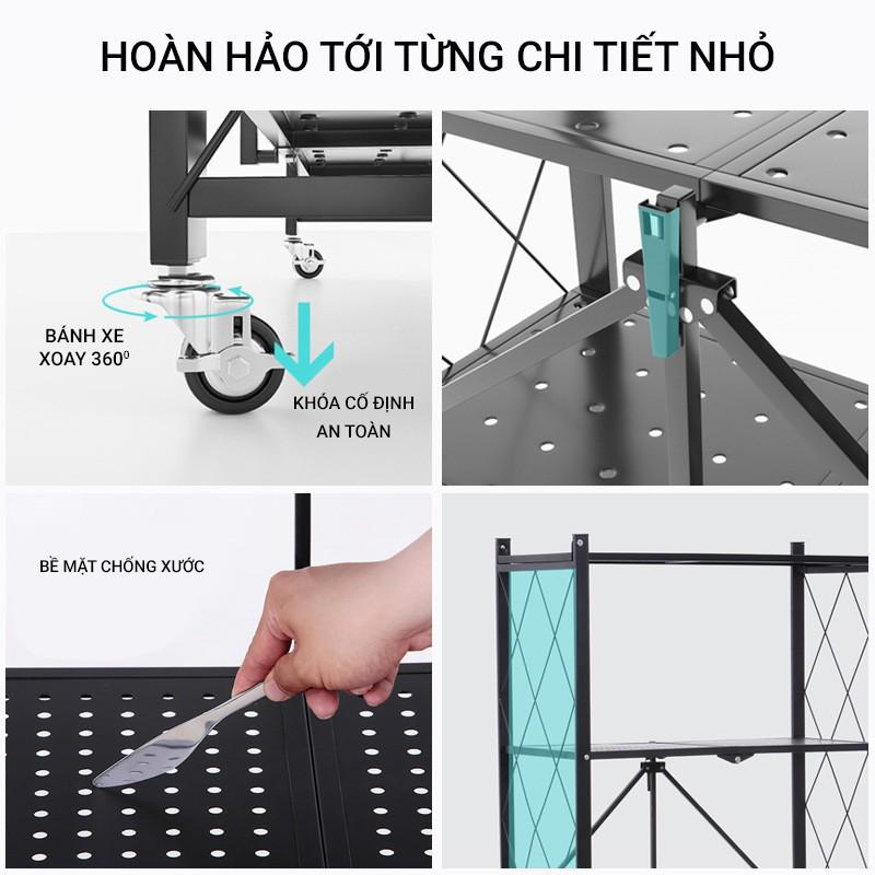 Kệ để đồ di động có bánh xe 4 tầng, 5 tầng để lò vi sóng có thể gấp gọn trang trí nhà cửa nhà bếp