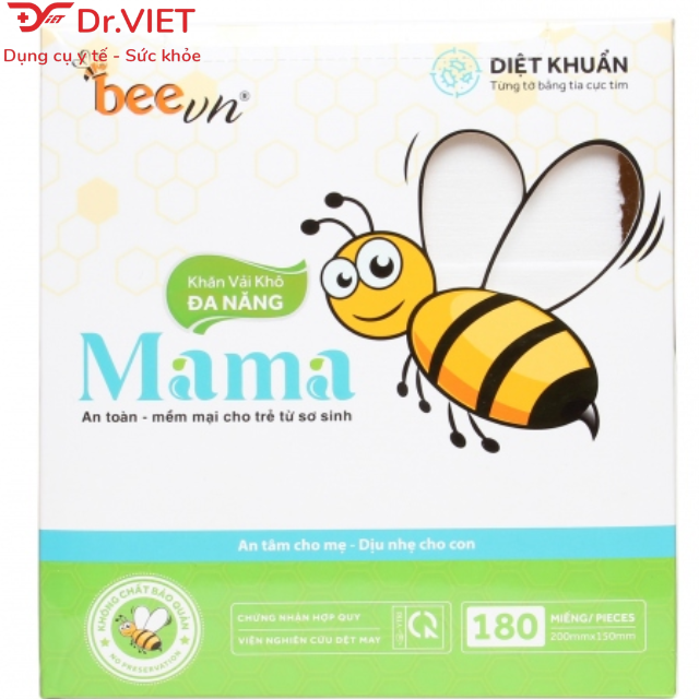 Khăn vải khô đa năng Mama thương hiệu BeeVn Chính hãng (15 x 20cm) - khăn vải không dệt mềm mịn và thấm hút tốt, an toàn dịu nhẹ cho bé