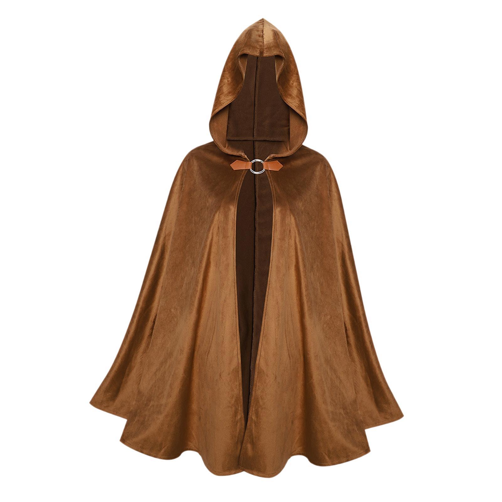 Hooded Cowl Gothic Cape Cosplay with Hook Costume Medieval Witch Hooded Poncho for Unisex Women Men