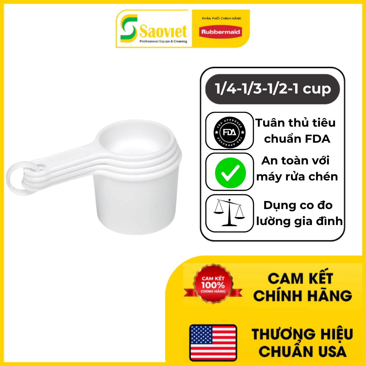 Bộ 4 Muỗng Đo Lường RUBBERMAID Chính Hãng - SKU FG8315ASWHT  SAOVIETCO