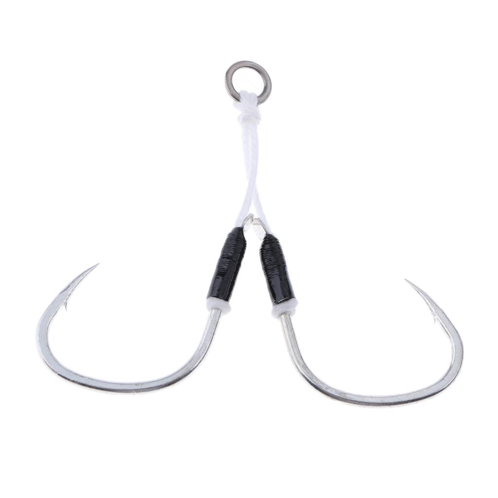 2 Pieces Carbon Steel Fishing Jig Hooks Barbed Assist Hooks With PE Line Fishing Accessories Tackle Tool - Choose Size
