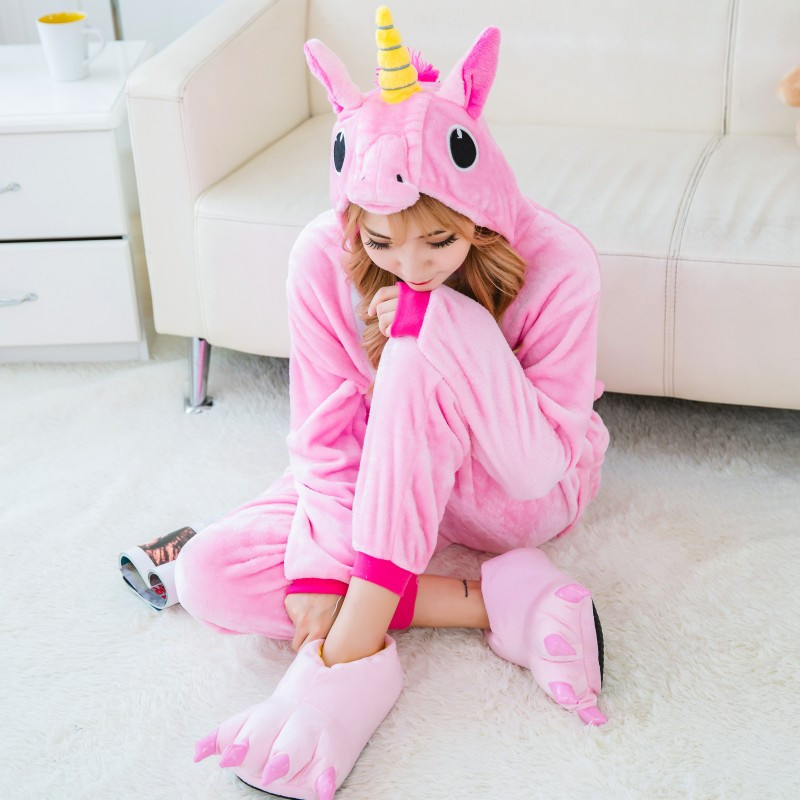 Bộ đồ ngủ hình thú kỳ lân hồng liền thân lông mịn Pijama Động Vật Hoạt Hình cho trẻ em người lớn Cosplay nhiều màu chất liệu đẹp đón giáng sinh HOT độc và lạ 1911