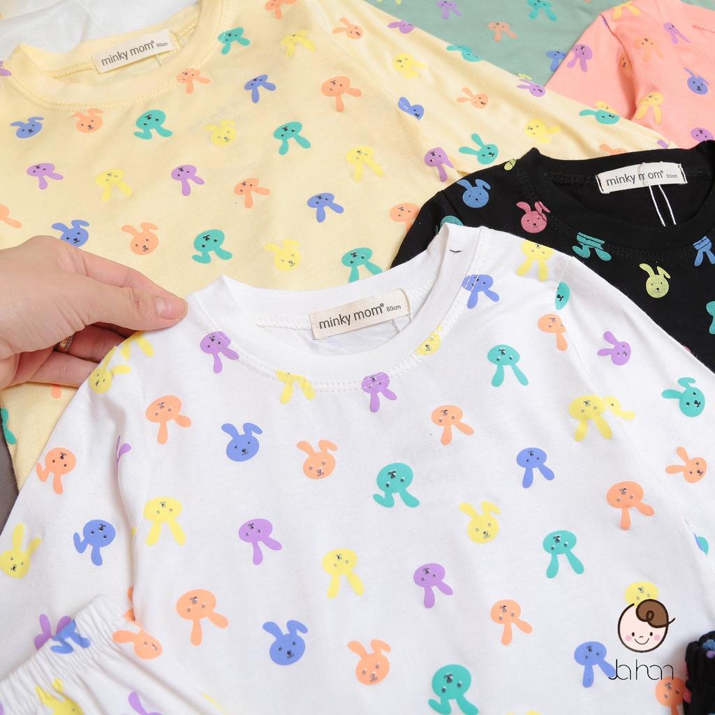 Bộ dài tay thun lạnh in thỏ Minky Mom chất mềm mịn mát cho bé trai bé gái từ 7-32kg