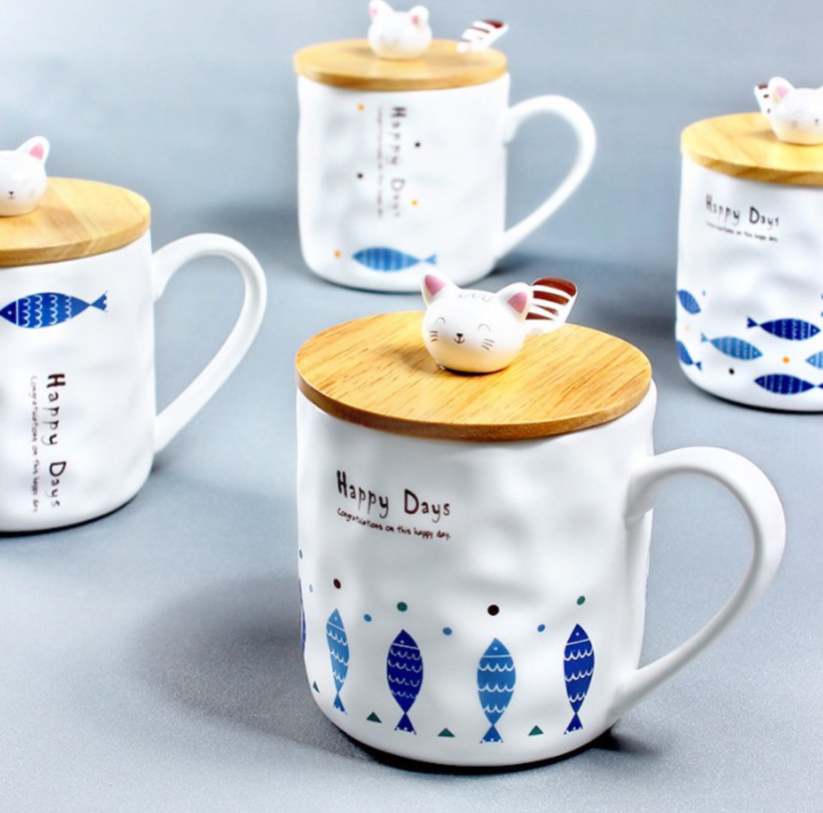 Cốc sứ hình mèo có nắp đậy 400ml cao cấp