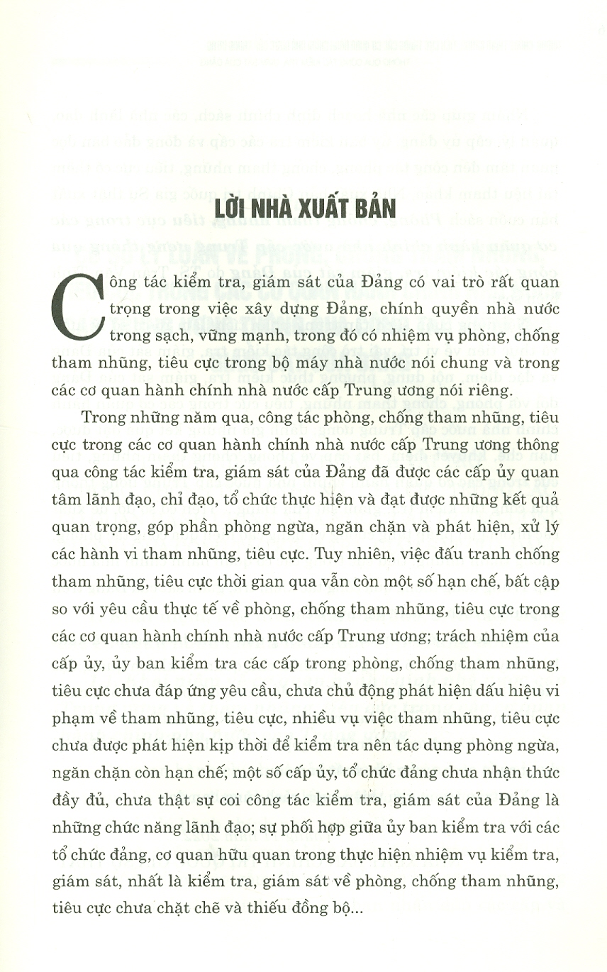 Phòng, Chống Tham Nhũng, Tiêu Cực Trong Các Cơ Quan Hành Chính Nhà Nước Cấp Trung Ương Thông Qua Công Tác Kiểm Tra, Giám Sát Của Đảng