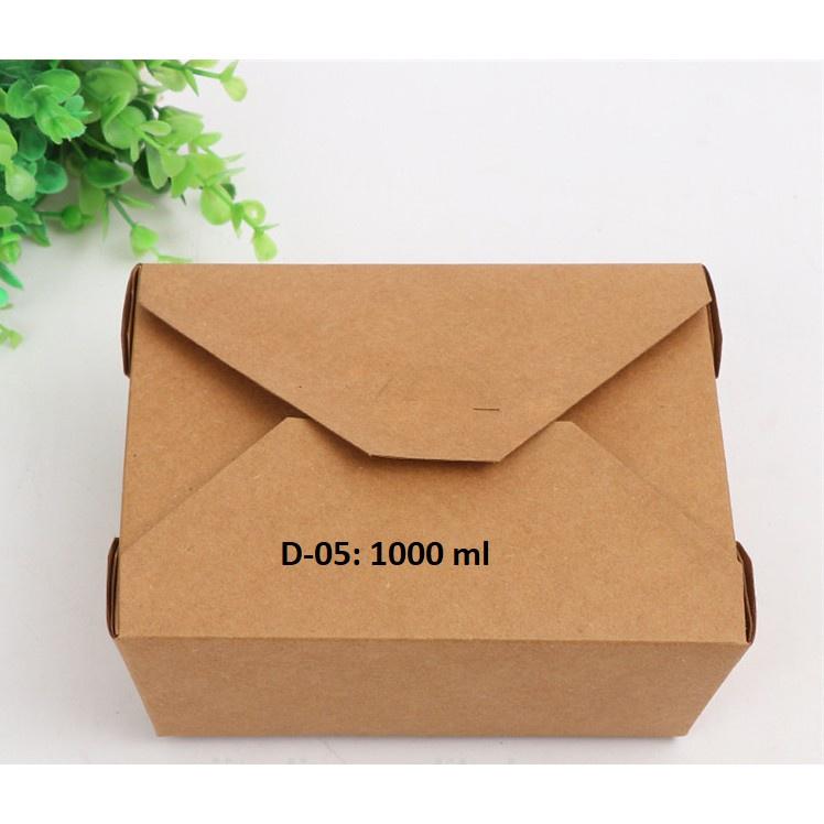 50 Hộp giấy kraft nâu móc chéo đựng cơm văn phòng, salad, xôi, bún đậu, đồ ăn mang về