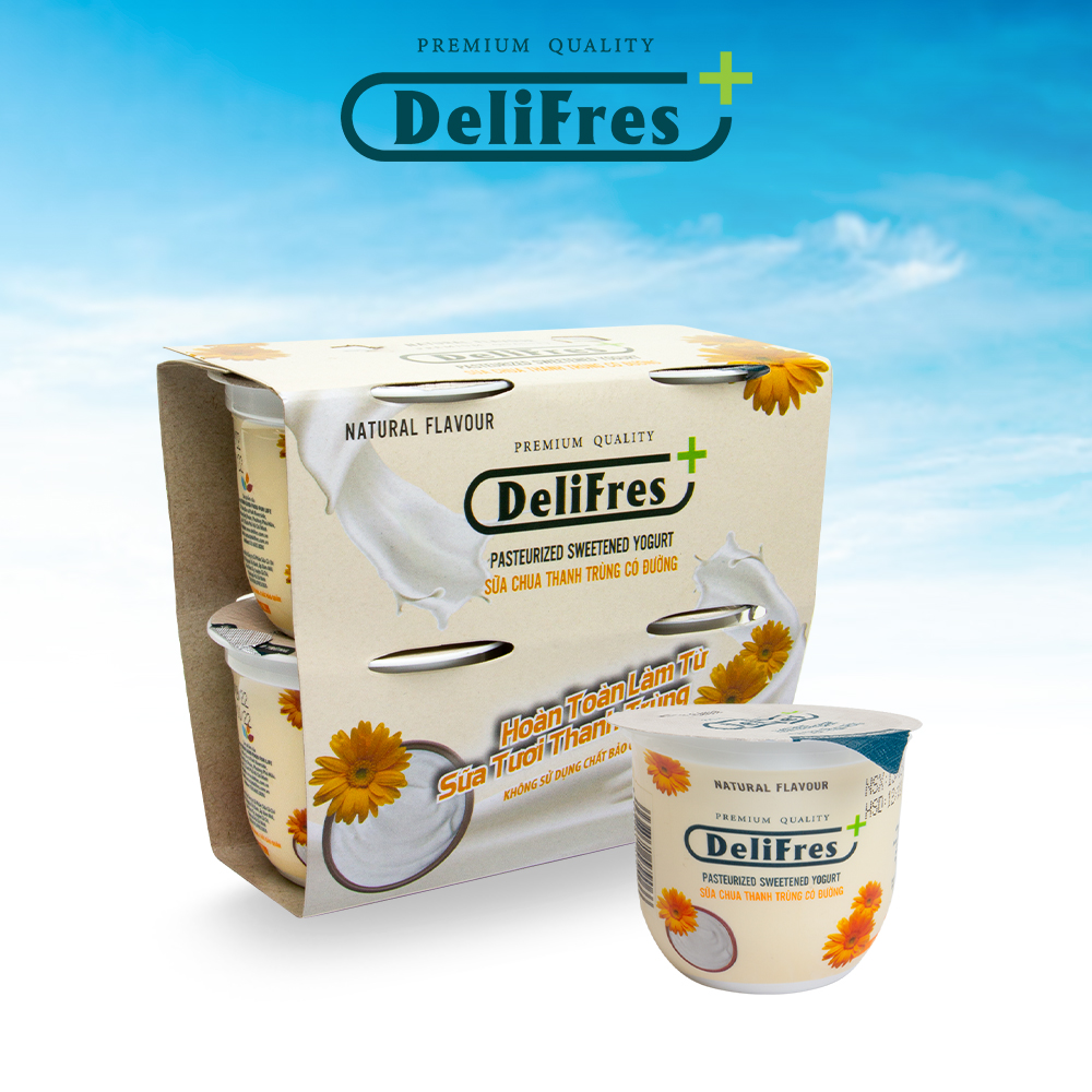 Sữa Chua Thanh Trùng DeliFres+ Có Đường | Lốc 4 Hũ 80g