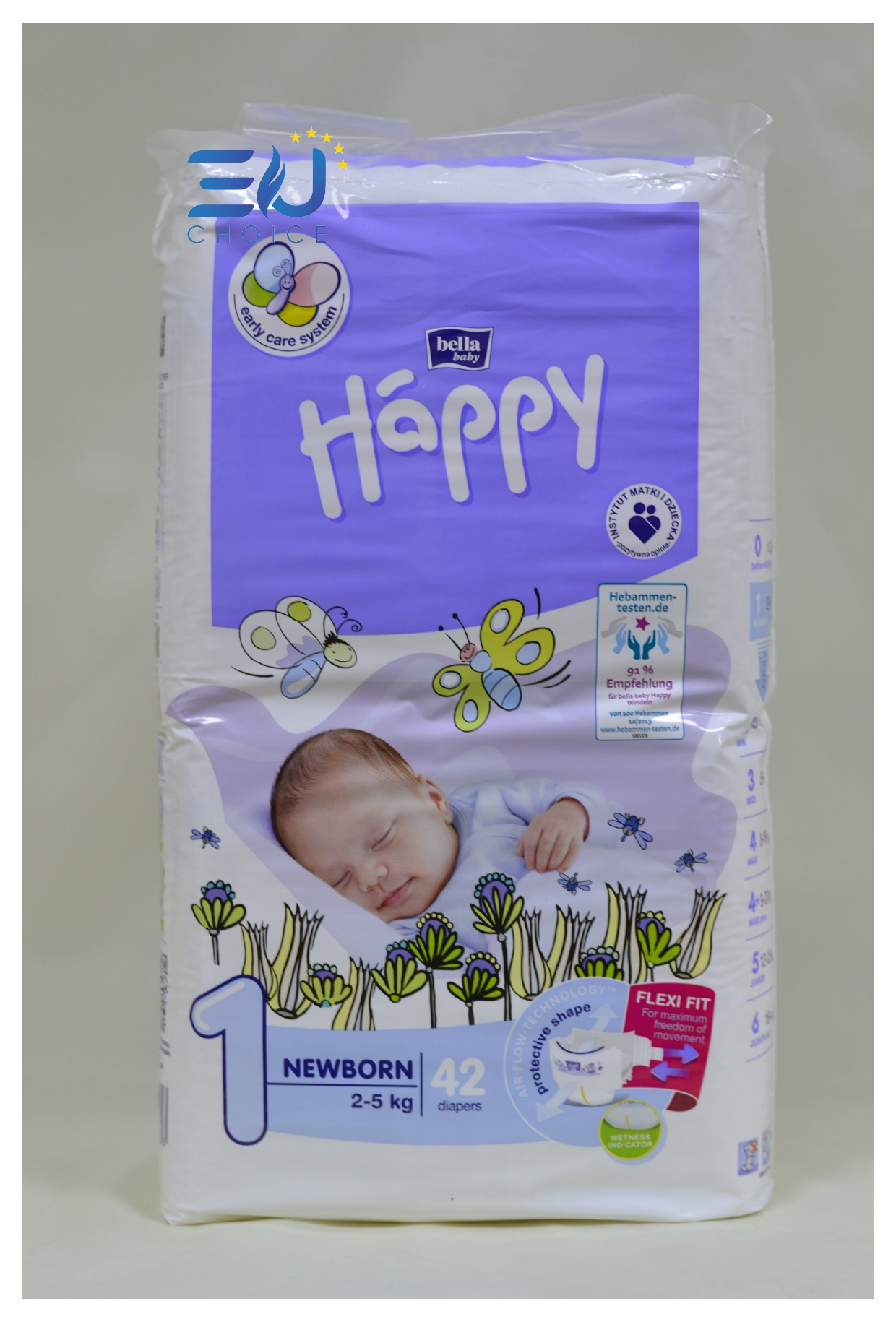 Bỉm T1, tã dán cao cấp BELLA HAPPY nhập khẩu Pháp 42 miếng cho bé 2-5kg thoáng mát, thấm hút, chống tràn