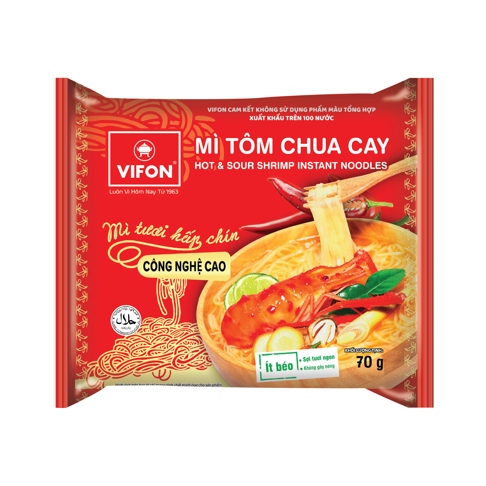 Thùng 30 Gói Mì Tươi VIFON vị Tôm Chua Cay (70gr/Gói)