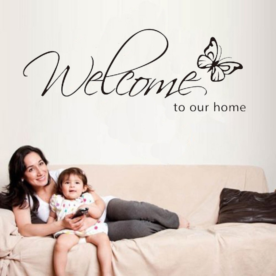 Decal dán tường dán cửa kính chữ WELCOME TO OUR HOME sang trọng