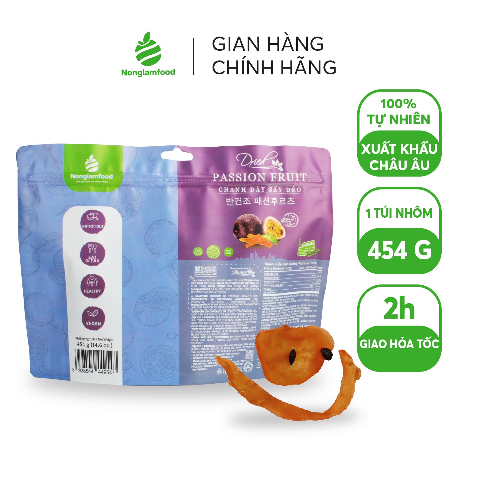 [HÀNG XUẤT KHẨU LOẠI 1] Chanh dây sấy dẻo thượng hạng đãi khách túi lớn 454g Nonglamfood | Quà tặng người thân, bạn bè, đối tác