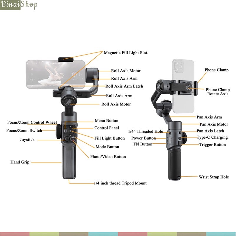 Zhiyun Smooth 5 - Gimbal Chống Rung Dành Cho Smartphone, Tải Trọng 300g, Nhận Diện Khuôn Mặt, Điều Khiển Bằng Cử Chỉ- Hàng chính hãng