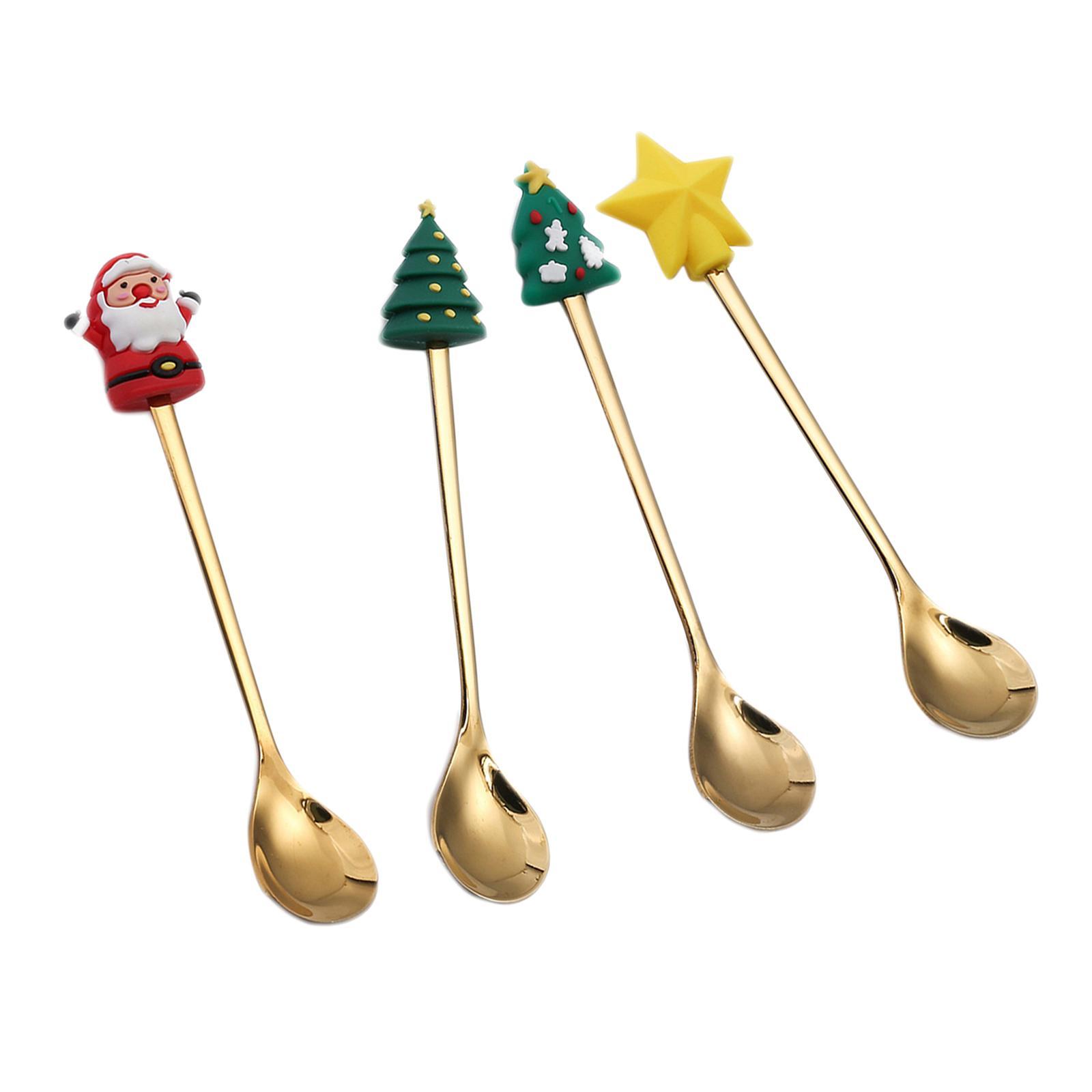 4Pcs Reusable Coffee Stirring Spoon ,Tea Spoons ,decorations Soup Dessert Spoon ,Christmas Coffee Spoon, for Restaurant Gift Daily Use