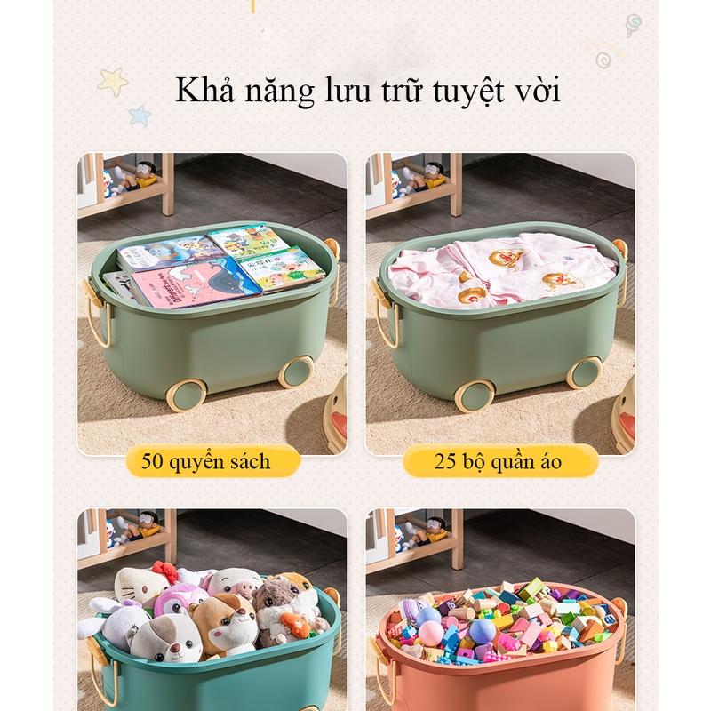 Thùng đựng đồ chơi KAVY cho bé hình con vịt có bánh xe, tay cầm nắp thùng xếp lego có thể đựng quần áo, sách vở