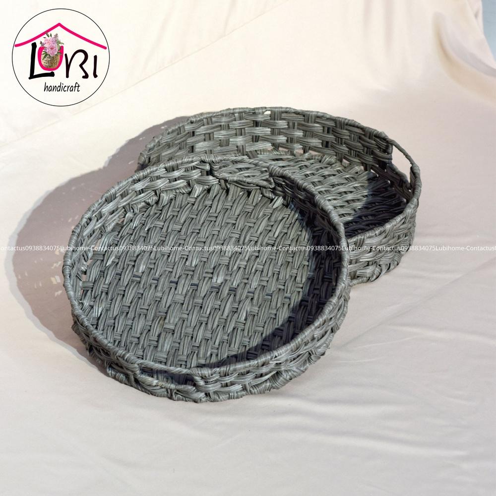 Lubihandicraft - Khay tròn đựng đồ đan dây nhựa xám - xinh xắn, tiện lợi