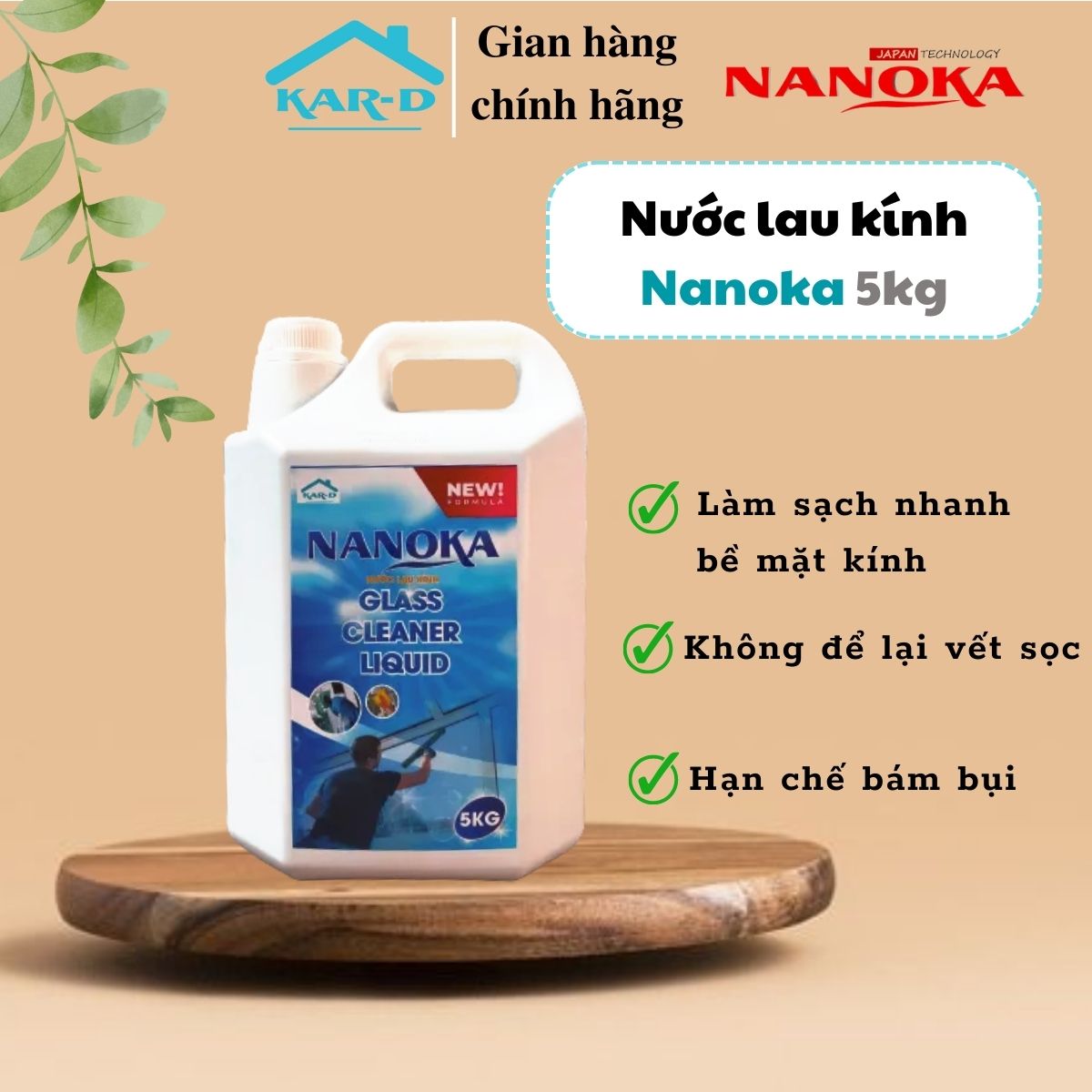 Can 5kg Siêu Tiết Kiệm - Nước lau kính Nanoka 5kg Siêu sạch, hạn chế bám bụi, không để lại vết sọc trên kính